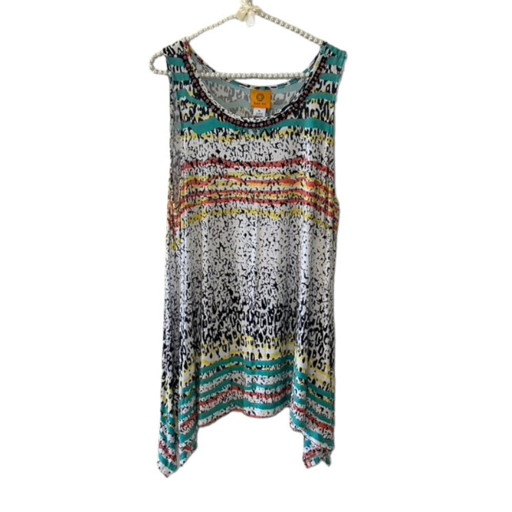 Ruby Rd. Bright Animal Inspired Print with Beaded Neckline - Sleeveless Top XL